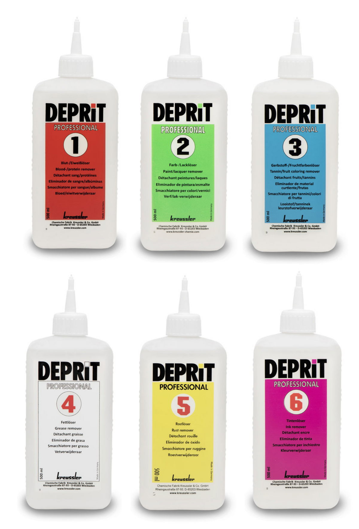 DEPRITPROF.SET1-6_a0_5kg, Kreussler, Waschmittel für Wascherei, Hotels, Restaurants, Pflegeheime, für Flecken und Fleckenentfernung 