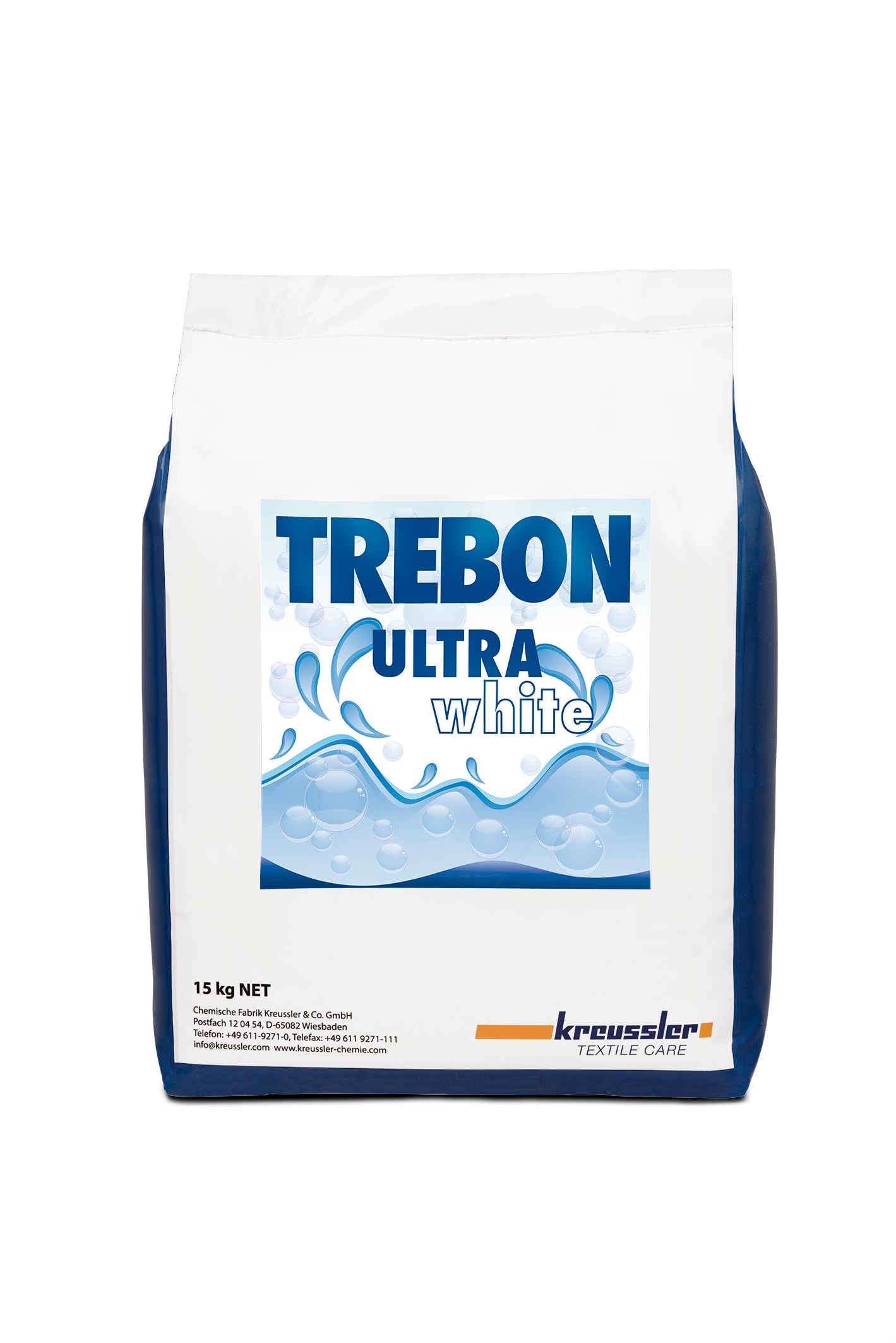 Trebon_Ultra_White-15kg, Kreussler, Waschmittel für Wascherei, Hotels, Restaurants, Pflegeheime
